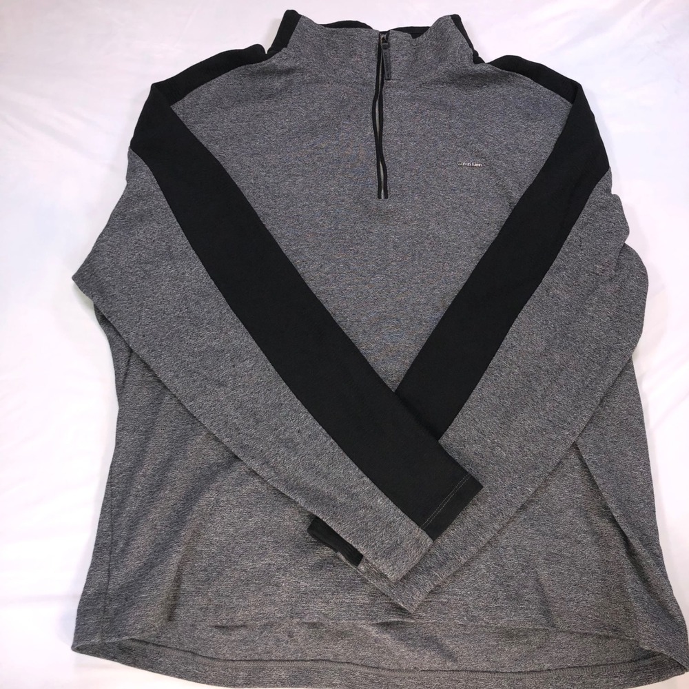 Calvin Klein Mens‎ XL Grey Quarter Zip Pullover Cotton Heathered Black Stripe